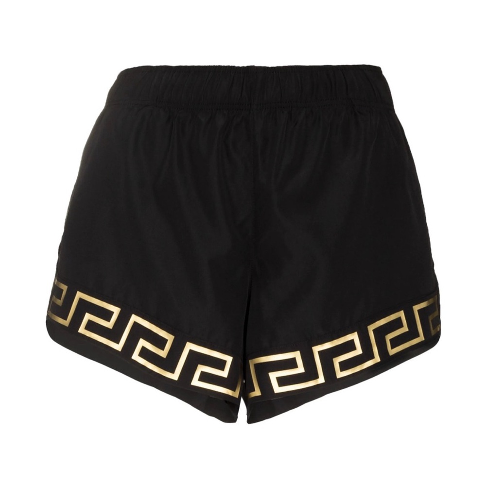 Versace Greca Women's Athletic Shorts in Black with Gold Accents